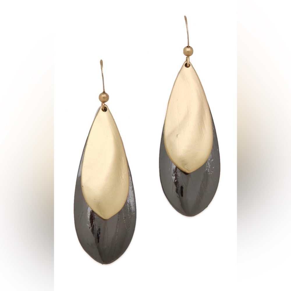 Alexis Bittar Gold and Gray Layered Teardrop Dangle Earrings